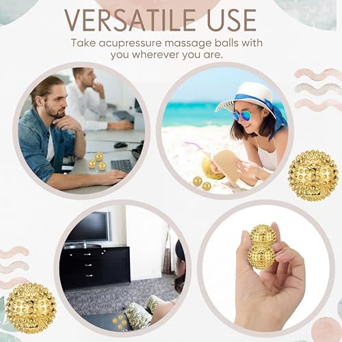 6 Pcs Magnetic Massage Ball for Adults Spiky Massage Ball for Hand Exercise, Pain Pressure and Stress Relief Gifts for Stocking Stuffers(Gold) - color: Gold