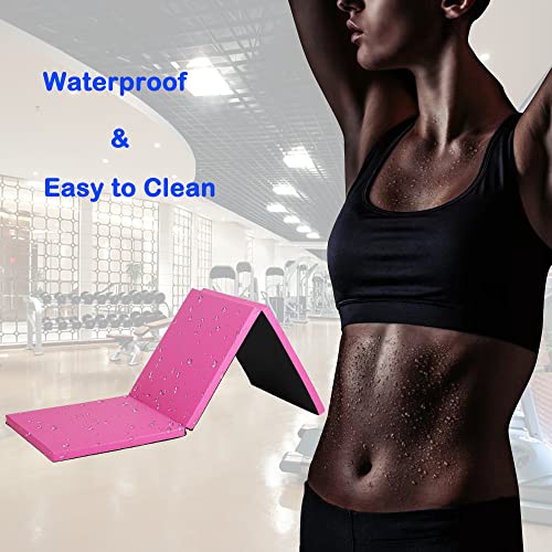 Gymnastics Tumbling Mat, 3 Folding Exercise Mat with Handle, All-Purpose Home Gym Mat for Tumbling, 6'x2'x2' - color: Pink