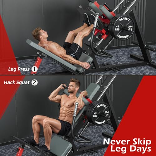 Hack Squat Leg Press Machine for Home Gym, 2-in-1 Adjustable Leg Exercise Workout Machine with Linear Bearing, Lower Body Workout Equipment with Weight Storage for Home