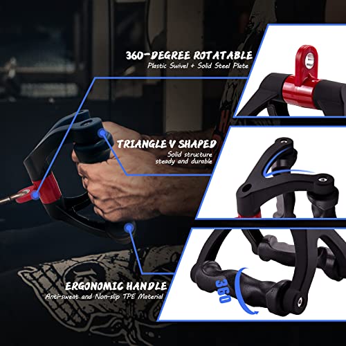 HXD-ERGO Double D Handle with Ergonomic Row Handle Cable Attachment | Anti-slip & Comfy Triangle V Bar Grip, LAT PullDown Attachments for Home Gym, Upper Muscle Exercise, 880lbs Capacity - color: Black