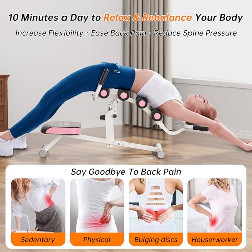 seanleecore Inversion Table for Back Pain Relief - 350lbs Capacity, Improve Posture and Spinal Health - Ideal for Home and Gym Use - color: White & Pink