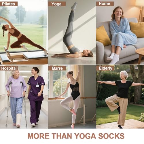 5 Pairs Pilates Socks with Grips for Women Non Slip Grip Yoga Crew Socks for Barre Hospital Barefoot - color: A- 3 Black 2 White