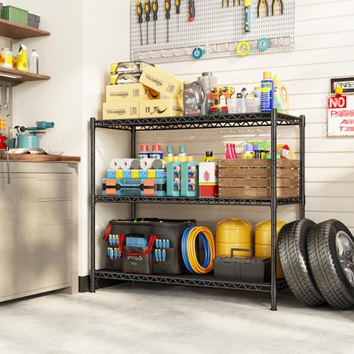 DurayLoly 35.6" W Storage Shelves, 3 Tier Adjustable Metal Shelving Unit Heavy Duty Steel Wire Rack for Kitchen,Laundry,Pantry,Office,Garage, Closet,Black(35.6" Wx14"Dx35.6"H) - size: Black-35.4"Wx13.9"Dx35.4"H
