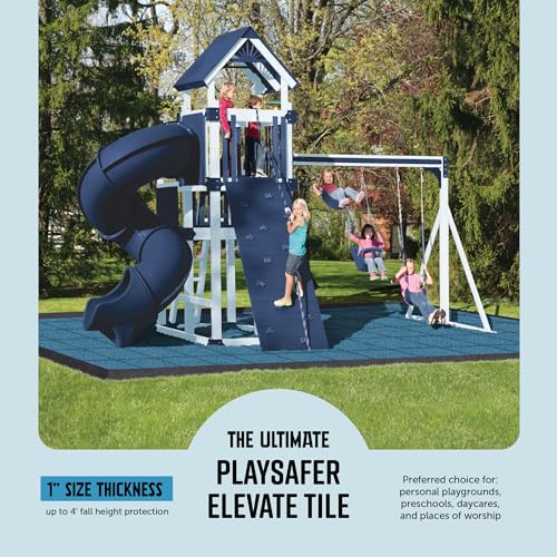 Playsafer Elevate Rubber Playground Tiles - 1" Thick High Density Interlocking Shock Absorbent Safety Tile for Playgrounds, and Exercise Equipment - 20" X 20" (180 Tiles - 486 Sq. Ft. - Black) - color: Solid Black