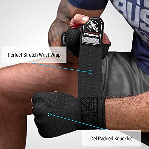 Hayabusa Quick Gel Hand Wrap Boxing Gloves | Slip-On Design, Padded Knuckle Protection, Hook and Loop Closure, Muay Thai Kickboxing, Men and Women, Sparring - color: Black, size: Large