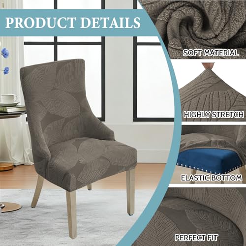 Jacquard Wingback Dining Chair Covers Stretch Wing Back Side Chair Slipcover Accent Chair Cover Slipcover with Arm Chair Protector Cover for Dining Living Room (Coffee, 4PCS) - color: B- Coffee, size: 4 PCS