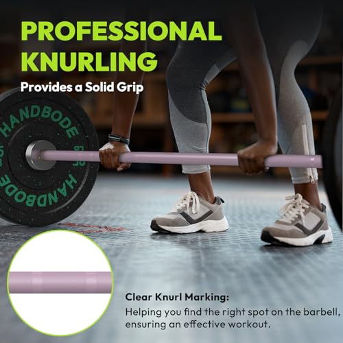 HANDBODE Olympic Barbell 6.5 ft/7 ft, 2 Inch Straight Womens Bars, 35 lb/45 lb Weight Bar, 1000 lb High-Capacity, for Weightlifting, Bench Press, Deadlift, Squat, Home Gym Strength Training - color: 6.5 ft Barbell 35 lb, 1000 lb, Pink & Silver