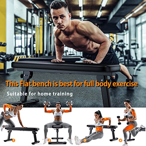 Weight Bench Folding Workout Bench with Carrying Handle Flat Home Training Multiuse Fitness Bench - color: Black