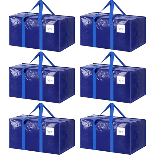 6 Pack Extra Heavy Duty Large Moving Bags with Strong Zipper & Comfortable Handles, Sturdy & Durable Clothes Storage Bags Totes Bins, Packing Moving Boxes for College Supplies, Blue - color: Blue, size: 6 Pack