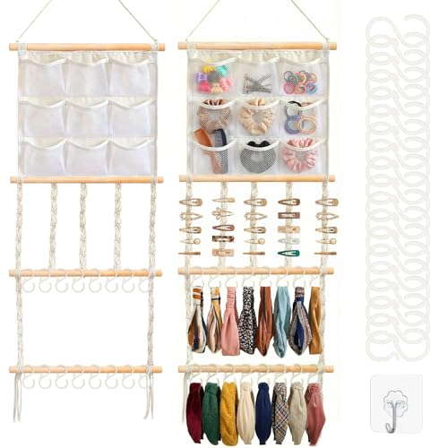 Hair Clip Holder Organizer Macrame Bow Organizer for Girls,Headband Holder Hair Accessories Storage Large Capacity Wall Hanging for Door Bedroom Wardrobe Home Decor (Beige A) (Beige B) - color: Beige B