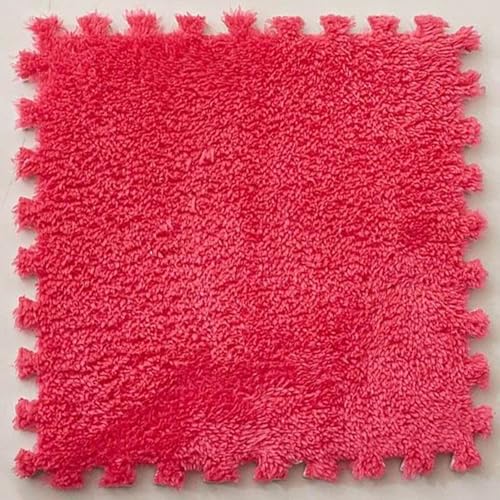 Thickened Soft Plush Foam Interlocking Floor Carpet Mat, 24 Pcs 12x12x0.4 Inch Fluffy Square Puzzle Foam Carpet Tiles with Edgings(Color:Red) - color: Red