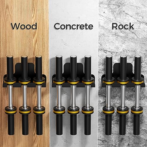 JNIHEEP Olympic Barbell Hanger,Garage Gym Bar Wall Rack,Vertical Barbell Mount Rack,Black Powder Coated,Space Saving Commercial or Home Gym Accessory,Holds Under 33mm Bar Size - color: Black 3Hooks