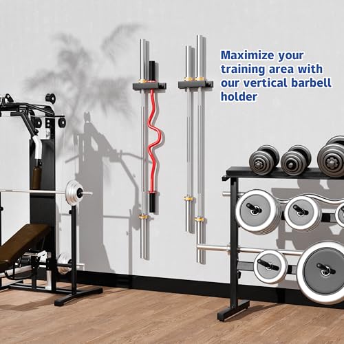 Barbell Holder, Wall Mount Barbell Storage Hanger for Vertical Barbell Wall Rack, Garage Gym Olympic Bar Holder, Fits Under 40 mm Bar in Size - color: Black, 4-Holder Barbell