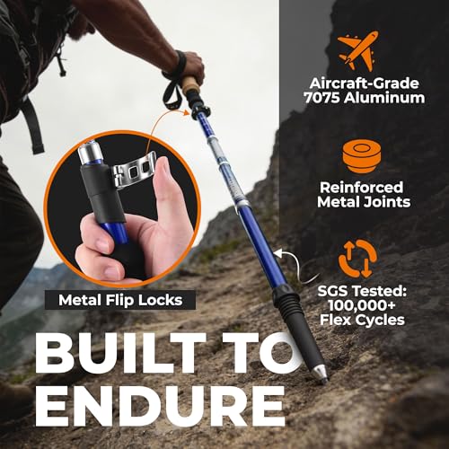 Trekology Trek-Z Collapsible Hiking & Trekking Poles - Balance Support for Seniors, Women, and Men, 2pc Per Set - color: EVA Blue, size: 100–120 cm (for Height: 4’11” to 5’10”)