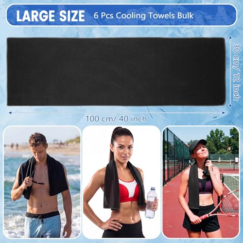 Hosuly 6 Pack Cooling Towels 40"x12" Ice Towel Cooling Neck Wraps Soft Breathable Chilly Stay Cool in Summer for Sports Yoga Golf Gym Activities(Black) - color: Black
