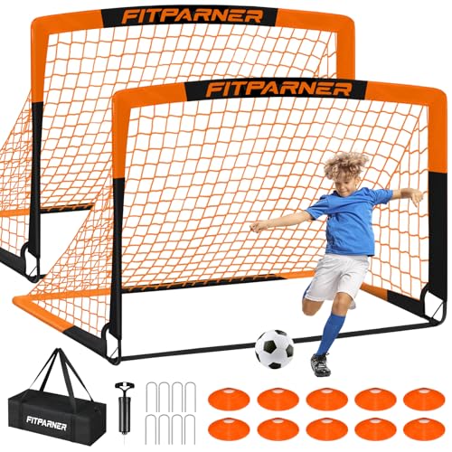 Kids Soccer Goals for Backyard Set - 2 Pack of Portable Pop Up Soccer Nets with Ball,Cones,Complete Training Equipment Kit for Toddler,Youth,Kids Age 3-14,Outdoor Sports Game - color: Orange Black, style: 6x4 FT