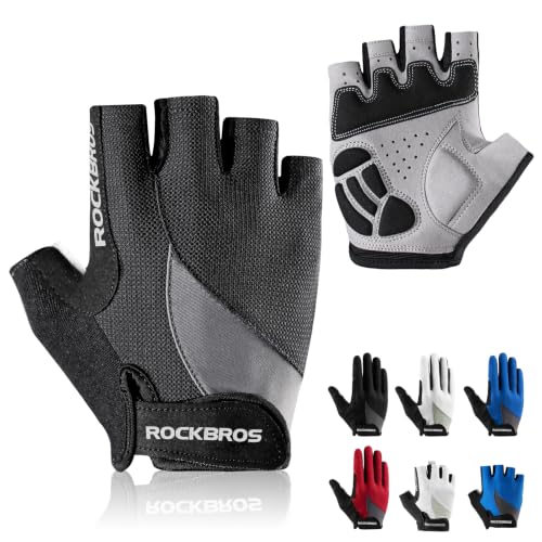 ROCKBROS Cycling Gloves for Men Women Breathable Gel Pad | Reduce Riding Pain, Breathable Mesh Keeps Hands Cool,Fits MTB Hiking Outdoor Work - color: Half Black, size: Medium