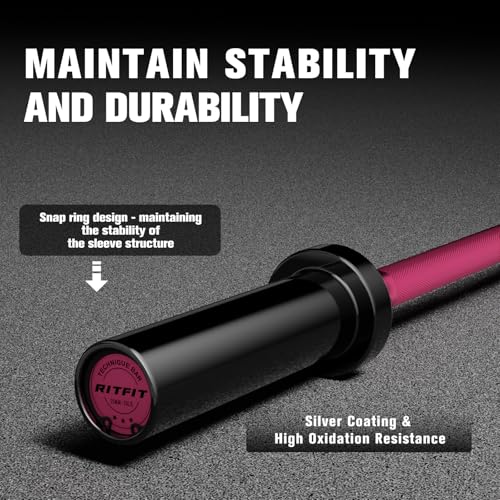 RitFit Barbell Weight Set - 4/6FT Olympic Barbell with Weight Plates (55-115LB Total) - Weightlifting Equipment for Squats, Curls, Deadlifts, Presses, Hip Thrusts - color: Black/Pink, size: 4FT With 85LB Plates