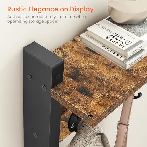 Homode Wall Hooks with Shelf, Wood Coat Rack with Shelf Wall-Mounted, Entryway Hanging Shelves with 5 Metal Hooks for Clothes Hats Towel Purse Robes, Bathroom Mudroom Bedroom, Rustic Brown Black - color: Rustic Brown, size: 17.1 Inch Long