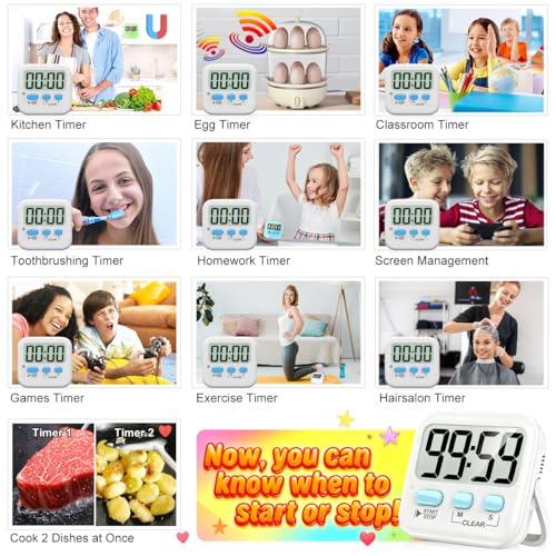 Antonki 2 Pack Digital Timer for Kids, Magnetic Countdown Kitchen Timers for Cooking, Egg, Classroom, Teacher, Exercise, Study, Oven - Battery Included - color: 2 * Classic White ( 97%+choice )