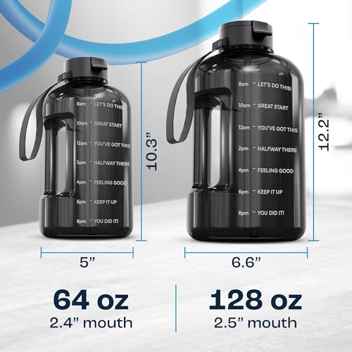 AQUAFIT 1 Gallon Water Bottle with Motivational Quotes | BPA Free 1 Gallon Water Bottle with Straw and Chug Lids - Leakproof Gym Water Bottle with Carry Handle (Blue Skies) - color: Blue Skies, size: 128 Ounces