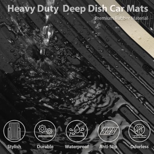 CAR PASS Heavy Duty Rubber Car Mats Metallic, Aluminum Film All Weather Floor Mats Waterproof Universal Trim to Fit for SUV Sedan Van 4 Piece Deep Dish Two-Tone Sporty Black Golden Chrome - color: Black and Golden