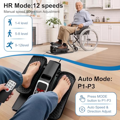 VIVURN-018 Under Desk Elliptical 12 Speed 5 Modes Mini Motorized Leg Exerciser While Sitting for Seniors As Seen on TV with Non-Slip Mat Quiet & Portable Electric Pedal Exerciser for Home and Office - color: Silver