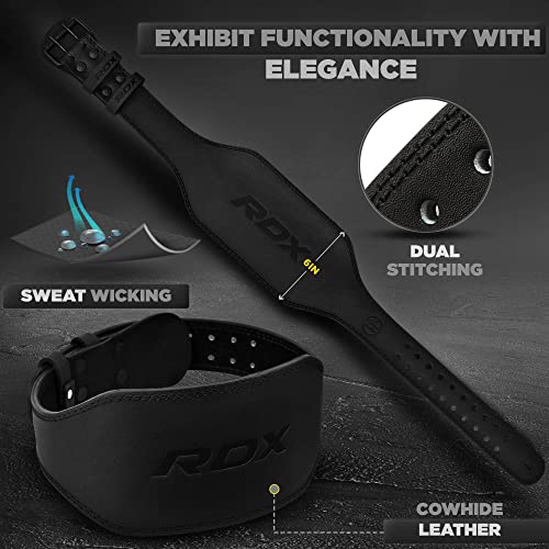 RDX Weight Lifting Belt Gym Fitness, Cowhide Leather, 4” 6” Padded Lumbar Back Support, 10 Adjustable Holes, Weightlifting Powerlifting Bodybuilding Deadlift Squat Workout Strength Training, Men Women - color: Black 6 Inch, size: XL Fits 32 to 37 Inches