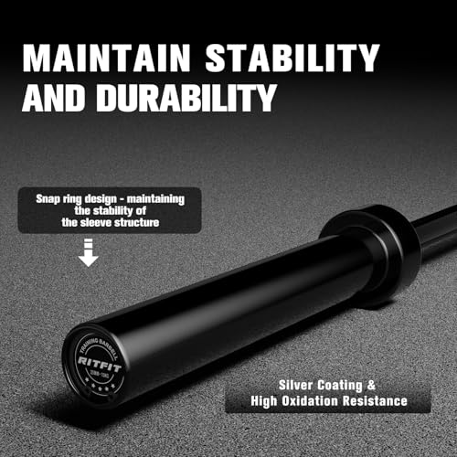RitFit Elite 7ft Olympic Barbell, Robust 45lb Barbell for Weightlifting and Powerlifting, Superior Olympic Bar with Exceptional 500lbs Load Capacity, Weight Bar for 2” Standard Plates - color: Black, size: 6.6 ft 900 lb 33 lb without Collar