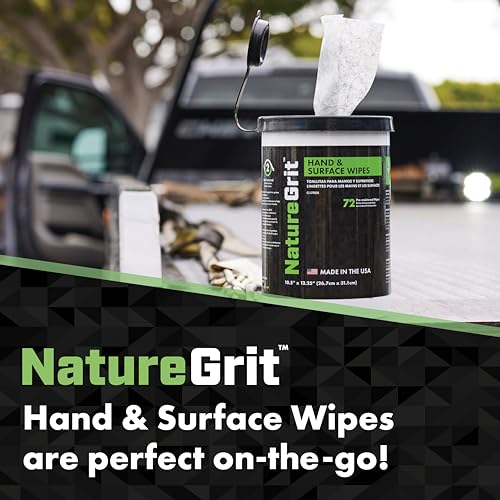 NatureGrit Hand & Surface Wipes: Mechanic Cleaning & Degreaser Sheets, Grime Removal, Hand Cleaner Towels for Mechanics, Workshop Use (Box of 6 canisters, 72ct/canister)