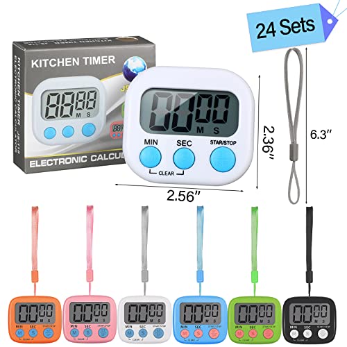 Weewooday 24 Pcs Small Digital Kitchen Timer Magnetic Back and Switch Minute Second Count up Countdown Big LCD Display Loud Alarm for Teacher Cooking Baking (Colorful) - color: Colorful