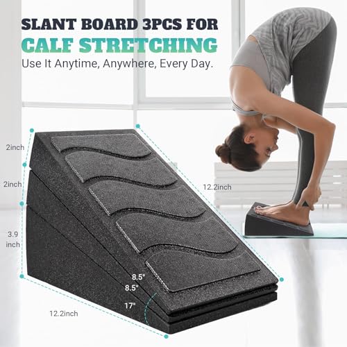 Slant Board for Calf Stretching, 5 Adjustable Angles Incline Board for Squat Wedge, 480 lbs Weight Capacity Calf Stretch Yoga Foam Wedge for Exercise, Squat, Ankle Mobility & Physical Therapy - color: Black&Purple