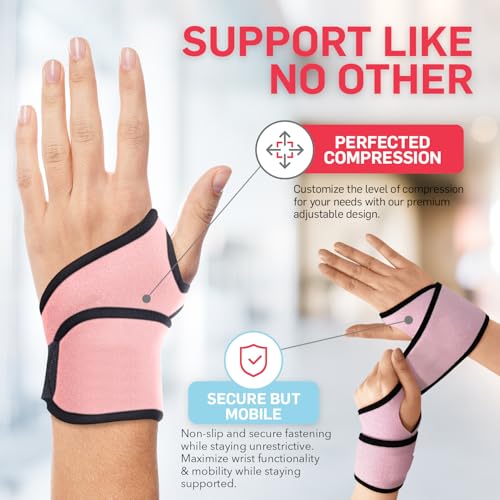 Dr. Arthritis Essentials Wrist Brace for Support & Pain Relief, Carpal Tunnel Wrist Waps for Night Support, Wrist Brace for Wrist Pain, Hand Brace for Left & Right (Pink 1 Pack) - size: Pink - 1 Pack