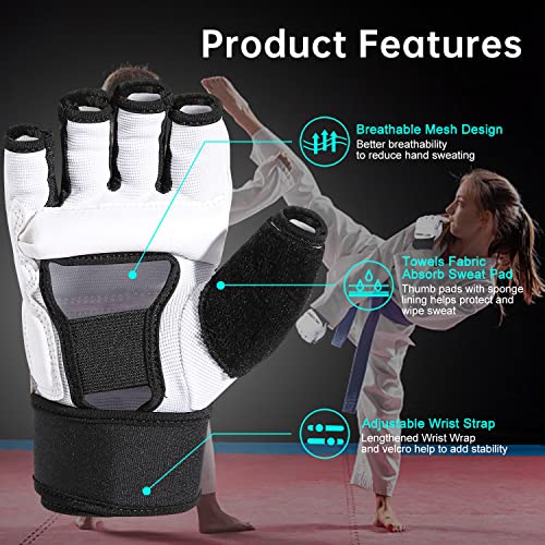 Kickboxing Sparring Gloves TKD Gloves for Men Women Half Finger Boxing Gloves Fighting Gloves Boxing Gloves for Punching Bag Training Gloves for Men Women Black - color: white, size: Small