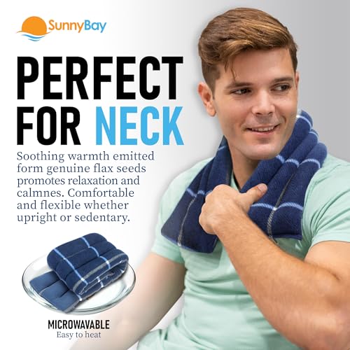 SunnyBay Microwave Heating Pad, 26" Long Microwavable Neck Wrap & Heat Pack for Moist Hot Therapy, Heated Neck Warmer for Neck, Shoulder & Back Pain Relief, Flaxseed Filling, 26x6, Ocean Blue - color: 6x26 Unscented - Ocean Blue