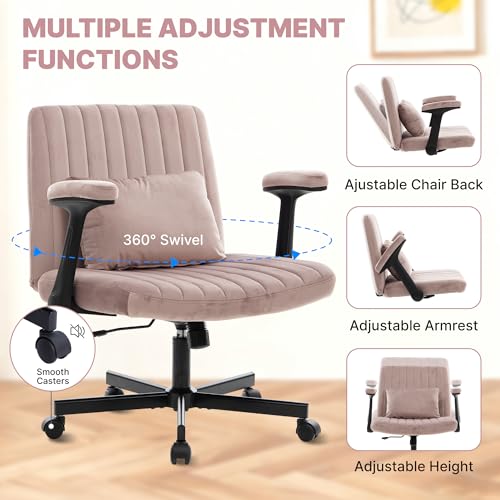 Ergonomic Cross Legged Chair with Wheels, 360 Swivel Meditation Chair, ADHD Chair, Criss Cross Desk Chair with Lumbar Support and Adjustable Stool, Wide Seat Cushion, Light Pink - color: Pink, size: Wide Seat