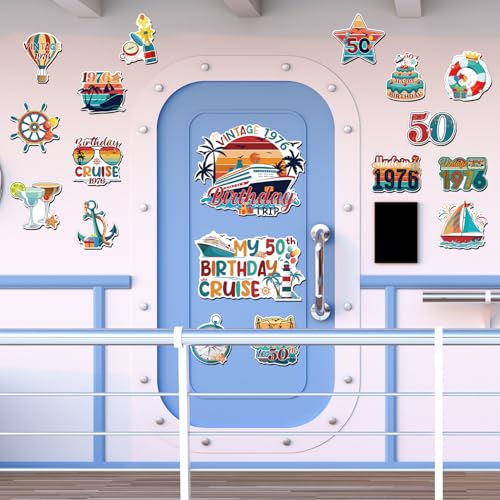 Wxiben 18 Pcs 50th Birthday Cruise Ship Door Magnets Decorations Magnetic | 50th Year Old Birthday, Easy to Apply on Metal, Waterproof & Sturdy, for Carnival Party Stateroom Cabin Door Fridge Decor - style: 50th Birthday
