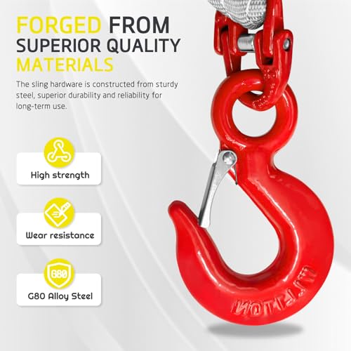 Lifting Slings Straps with Hooks 5ft Two Leg Bridle Web Sling 13227lbs Capacity G80 Alloy Steel Engine Lift Chain Link Eye Hook Polyester Webbing Rigging Straps for Hoists - size: 13227 lb / 5 ft