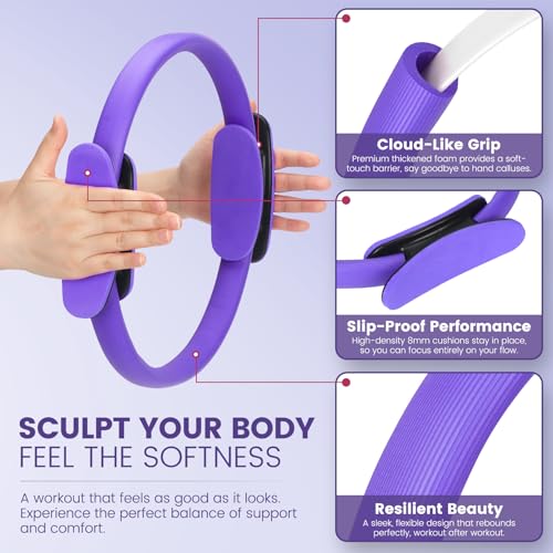 Pilates Kit for Women 13PCS, Pilates Ring Ball Resistance Bands Workout Set | Pilates equipment set for women and beginners, at home pilates kit for mat workouts, toning, stretching and strength training - color: Purple