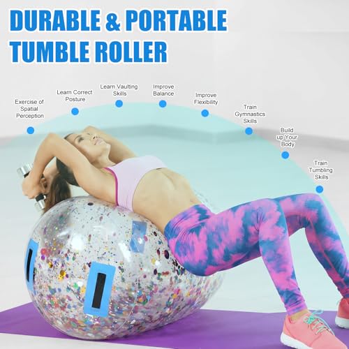 Gemscream Gymnastics Barrel Inflatable Air Roller Mat 40" x 24" Glitter Tumbling Air Barrel Gymnastic Cylinder Tumble Equipment for Back Handspring Trainer Cheerleading Yoga Home Use - color: Glitter Silver