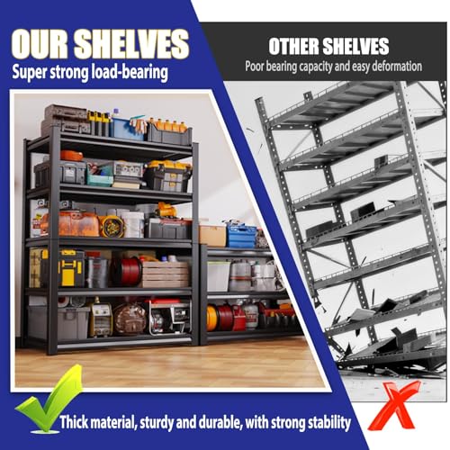 Garage Shelving-5 Tier Storage Shelves, Adjustable Heavy Duty Metal Shelving Unit and Storage Large Wire Rack, Utility Steel Shelf for Warehouse Industrial Pantry Basement -78"x46"x20", Black - size: Wire/46"Wx20"Dx78"H