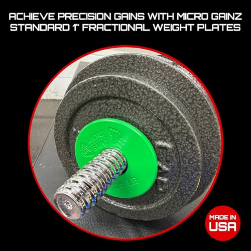Micro Gainz Standard 1-Inch Center Hole Fractional Weight Plates Set of 2 Plates, Choose Set (.25LB-1.25LB), Designed for Standard 1-inch Barbells & Dumbbells, Made In USA - color: Green .25LB