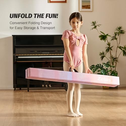 ZELUS 8' Folding Gymnastics Balance Beam, Floor Balance Beam w/Carry Handles Anti-Slip Base for Kids, Beginners & Professional Gymnasts - color: PinkPurple