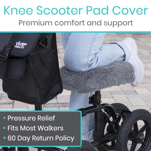 Vive Mobility Knee Scooter Pad Cover - Soft Plush Adult Sheepskin Memory Foam Cushion, Walker Accessory for Knee Roller, Padded Leg Cart Improves Comfort with Injury, Universal Fit (Gray) - color: Gray