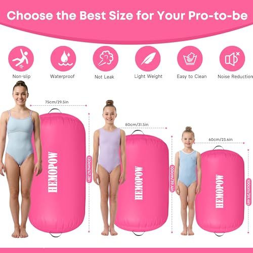 Inflatable Gymnastics Air Barrel Roller with Electric Pump, Heavy Duty PVC Tumbling Barrel Back Handspring Trainer, Air Tumble Track Mat for Home Gym, Cheerleading, Yoga Practice - color: Pink, size: 4'L x 2.5'D