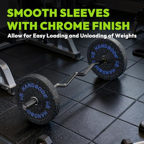 HANDBODE Olympic EZ Curl Bar 4 ft / 6.2 ft Barbell 2 Inch, 500lb / 700lb Capacity, Chrome Curling Bar for Weight Lifting, Biceps, Hip Thrusts, Squat, Home Gym Workouts - color: 4ft Curl Bar 20lb, Black