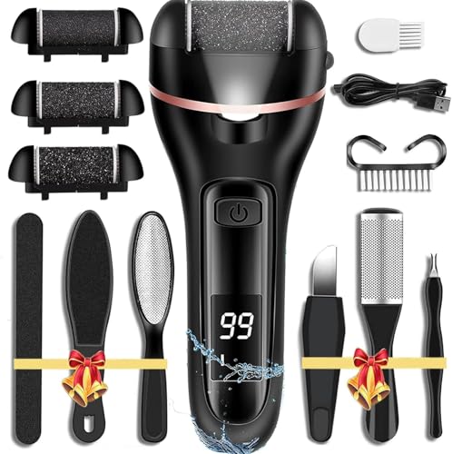 Callus Remover for Feet, 13-in-1 Professional Pedicure Tools Foot Care Kit, Foot Scrubber Electric Feet File Pedi for Hard Cracked Dry Dead Skin, 3 Rollers, 2 Speed, Battery Display (Black) - style: Black