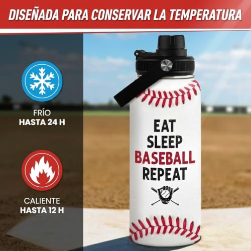 Baseball Water Bottle 32 Oz - Insulated Stainless Steel Sport Bottles with Lid - Baseball Men Players Fan Coach - color: Baseball 3