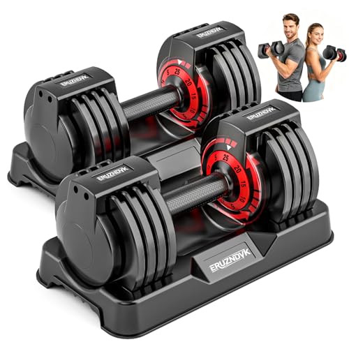 25/55lb Pair Adjustable Dumbbell Set, Adjustable Dumbbells Set of 2, 5 in 1/10 in 1 Free Weights Dumbbells Set with Anti-Slip Texture Handle, Weight Set For Home Gym Suit both Men and Women - color: Red 25LBS Pair