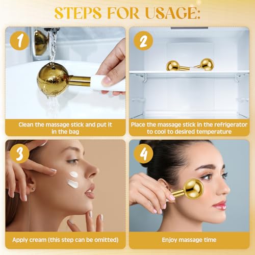 Baderke 2 Pcs Ice Globes for Face Stainless Steel Cooling Globes Unbreakable Cooling Roller Women Ice Balls Cryo Sticks Facials Skin Care for Dark Circles, Puffiness(Gold (White Handle)) - color: Gold (White Handle)